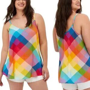 Torrid Sophie Gauze Tank Longline Tunic Colorful Rainbow Gingham Plaid Size 2